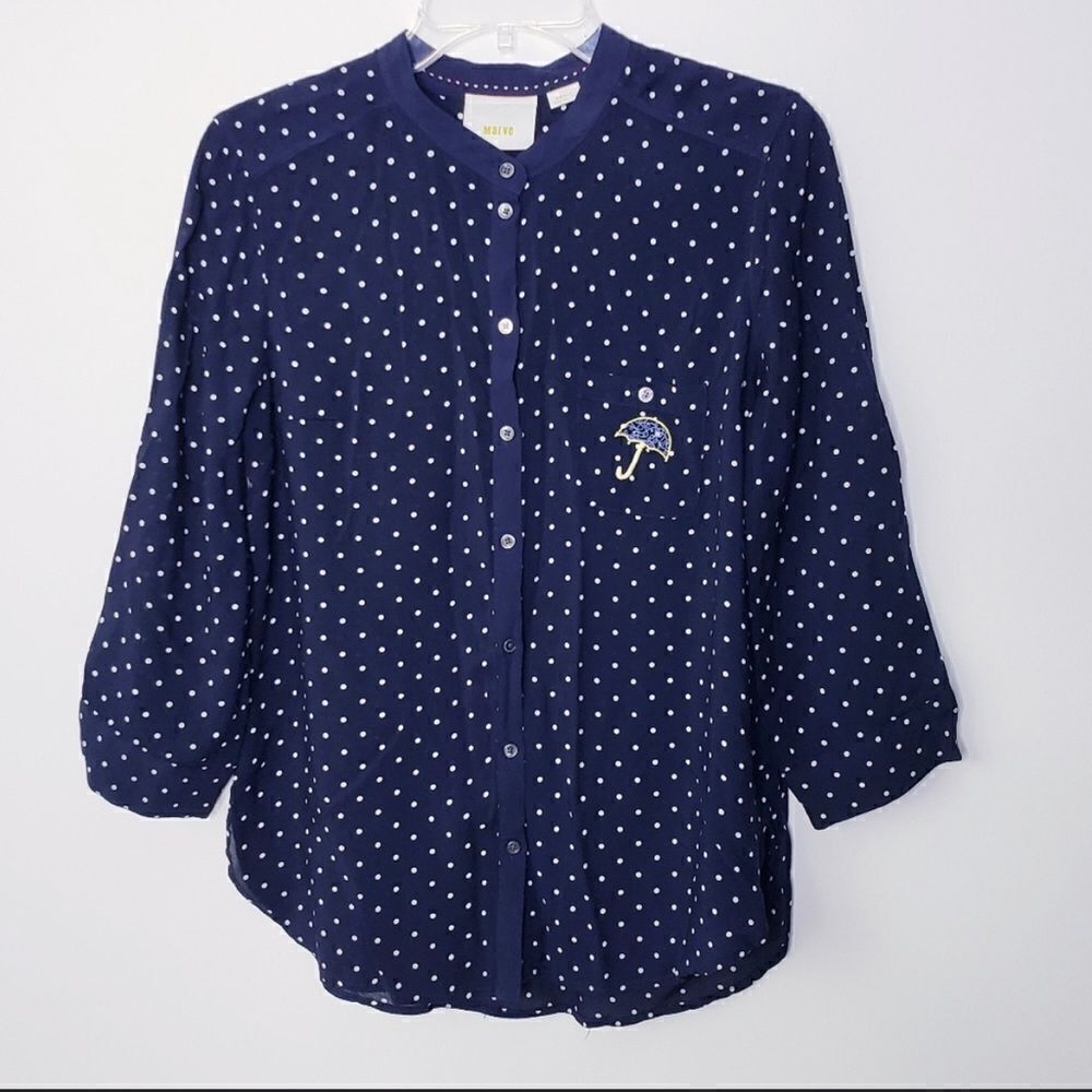 Anthropologie Maeve Umbrella Polka Dot Button Down Top
